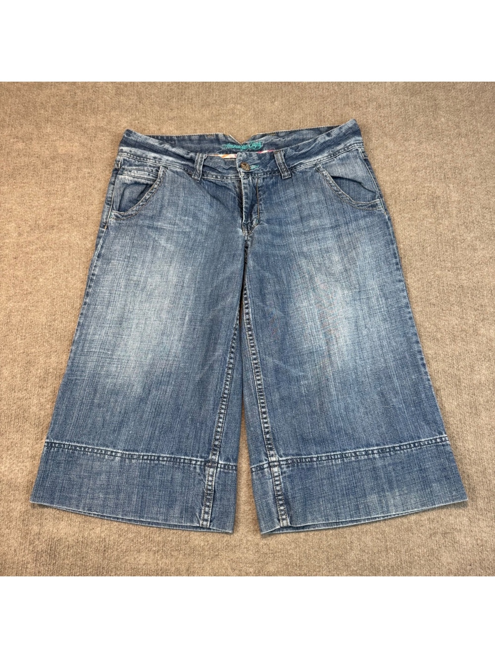 Vintage American Eagle Woman's Capri Jeans Size 12 Mid Rise Wide Leg 34x18